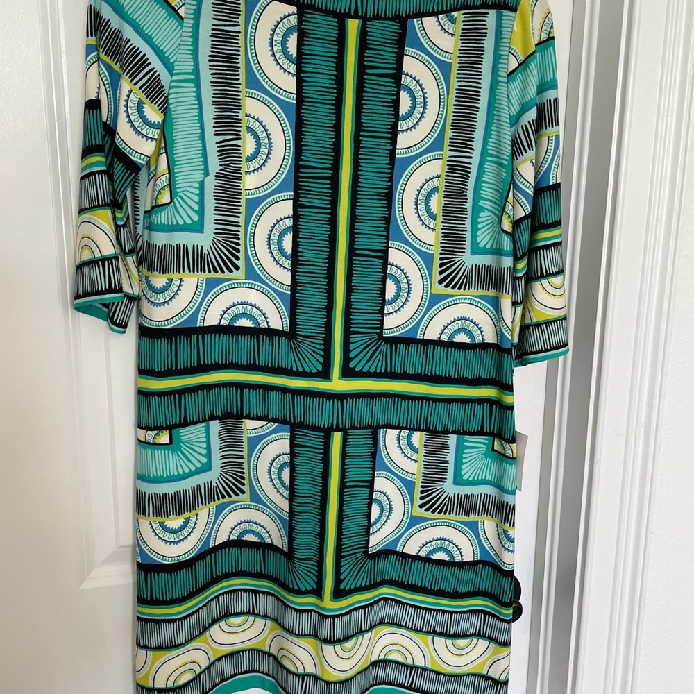 Donna Morgan NWT Geometric Green and Blue Dress